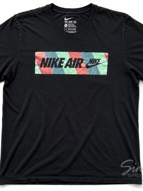 Nike Black Tee with Red, Teal, and Mint Chevron Nike Air Logo